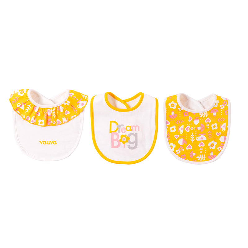 Vauva 褶邊邊領和蛋型圍兜女嬰套裝 - 黃色