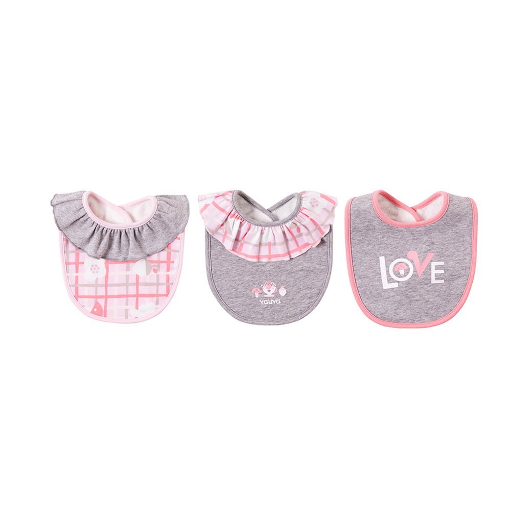 VAUVA Vauva Baby Girls Ruffled Collar and Egg Style Bib Set - Grey Bibs