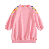 Vauva Girls Embroidery Flower on Shoulders Sweatshirt - Pink