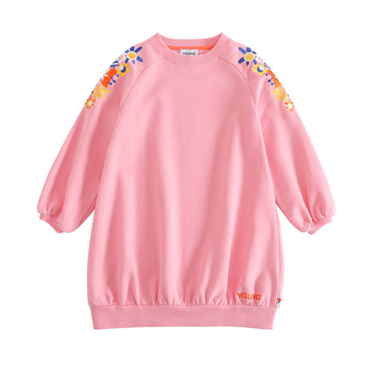 VAUVA Vauva Girls Embroidery Flower on Shoulders Sweatshirt - Pink Sweatshirts