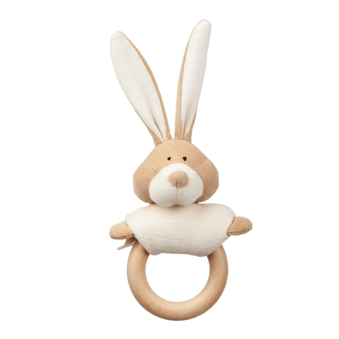 Wooly Organic Wooly Organic Rattle with wooden teether - Bunny Comforter &amp; teether