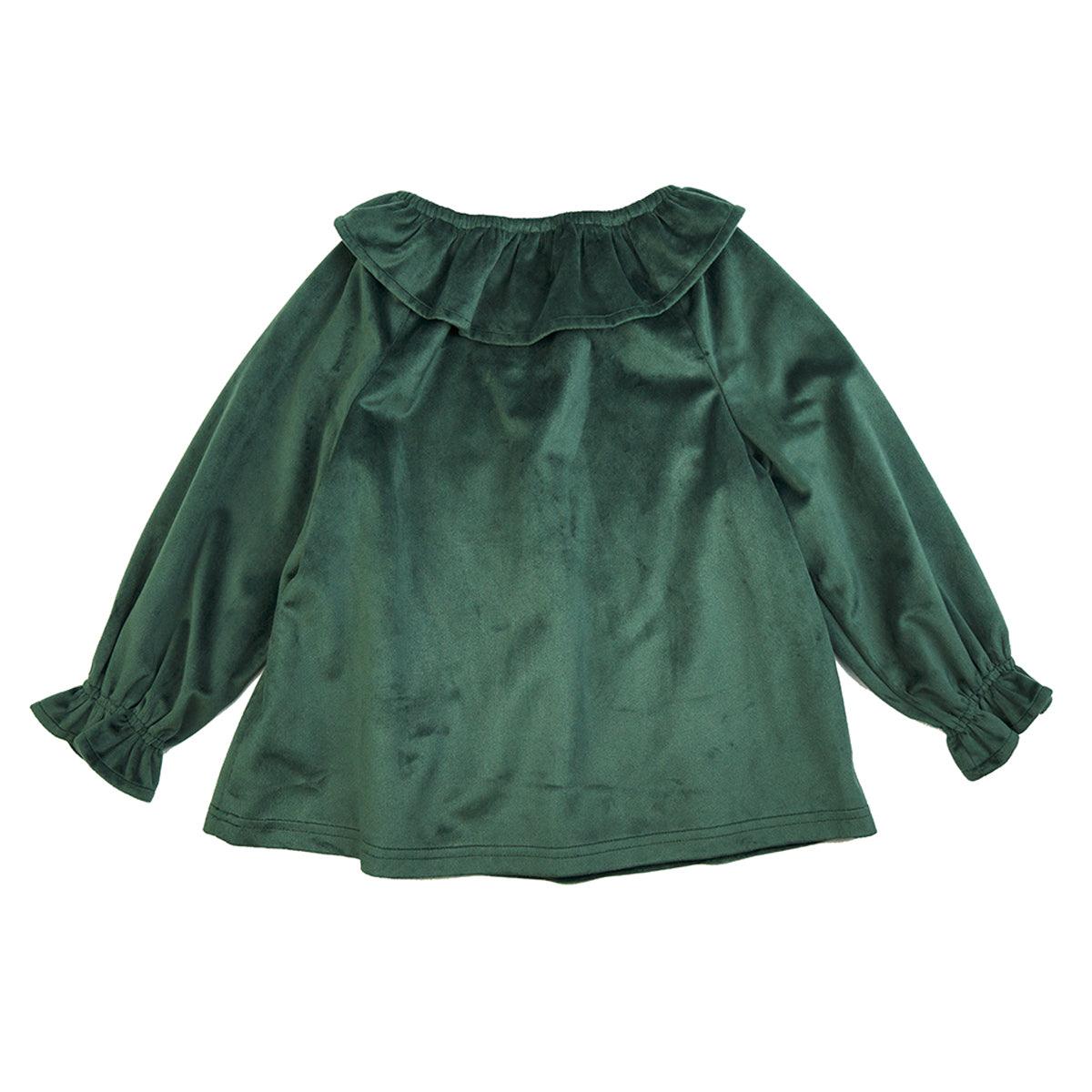 VAUVA Vauva Girls Flounce Neck Velvet Top - Green Fashion