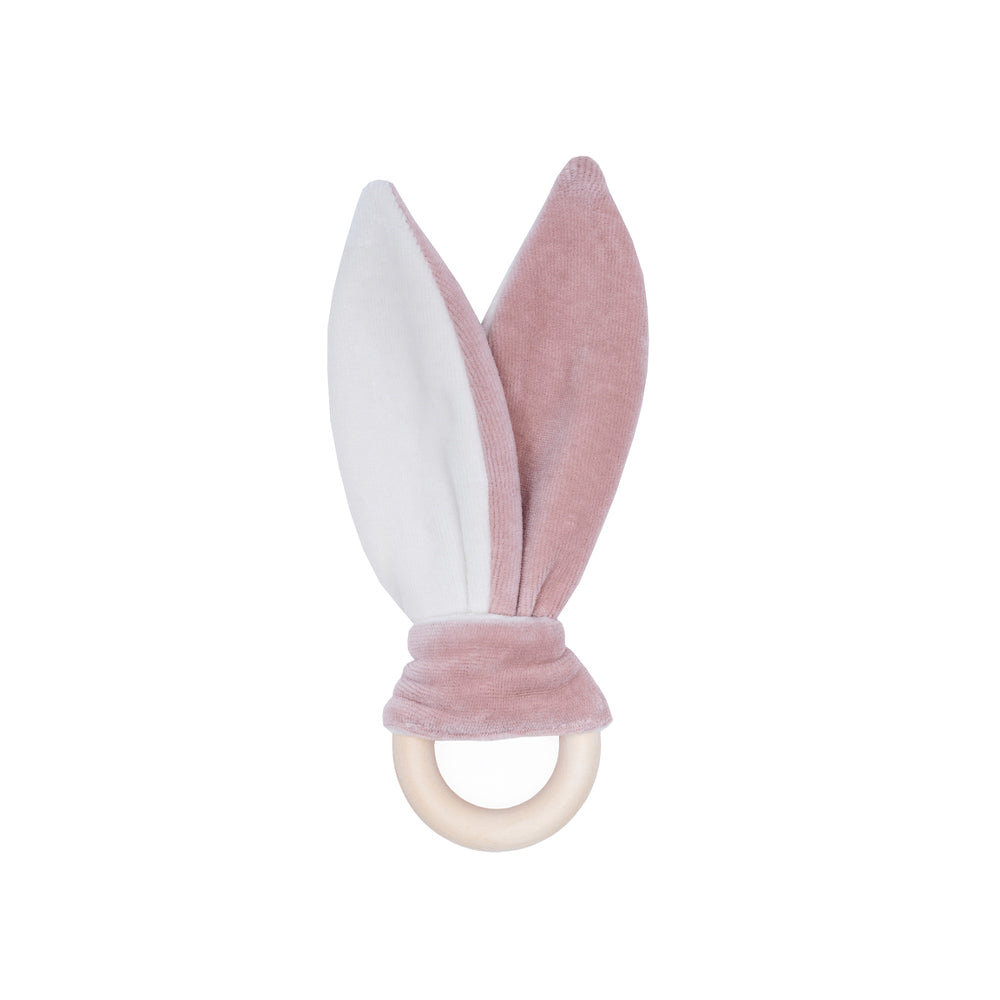 Wooly Organic Wooly Organic Crinkle Bunny Ears with Wooden Ring - Pink Comforter &amp; teether