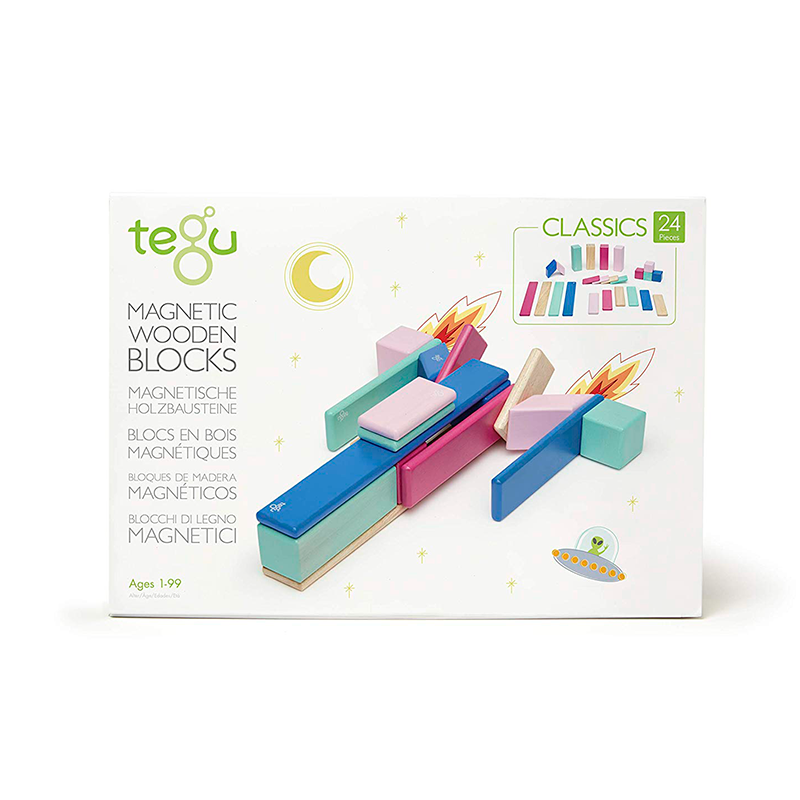 Tegu Tegu - 24 Piece Set Magnetic Wooden Blocks (Blossom) Wooden Toy