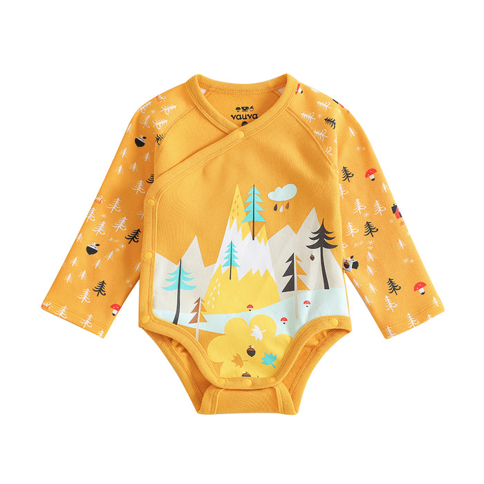 Vauva 冬日系列 - 全棉雙層長袖開襟嬰兒連身衣 (秋黃色)