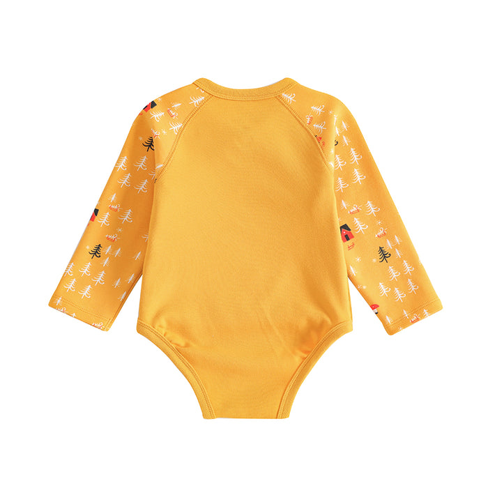 Vauva 冬日系列 - 全棉雙層長袖開襟嬰兒連身衣 (秋黃色)