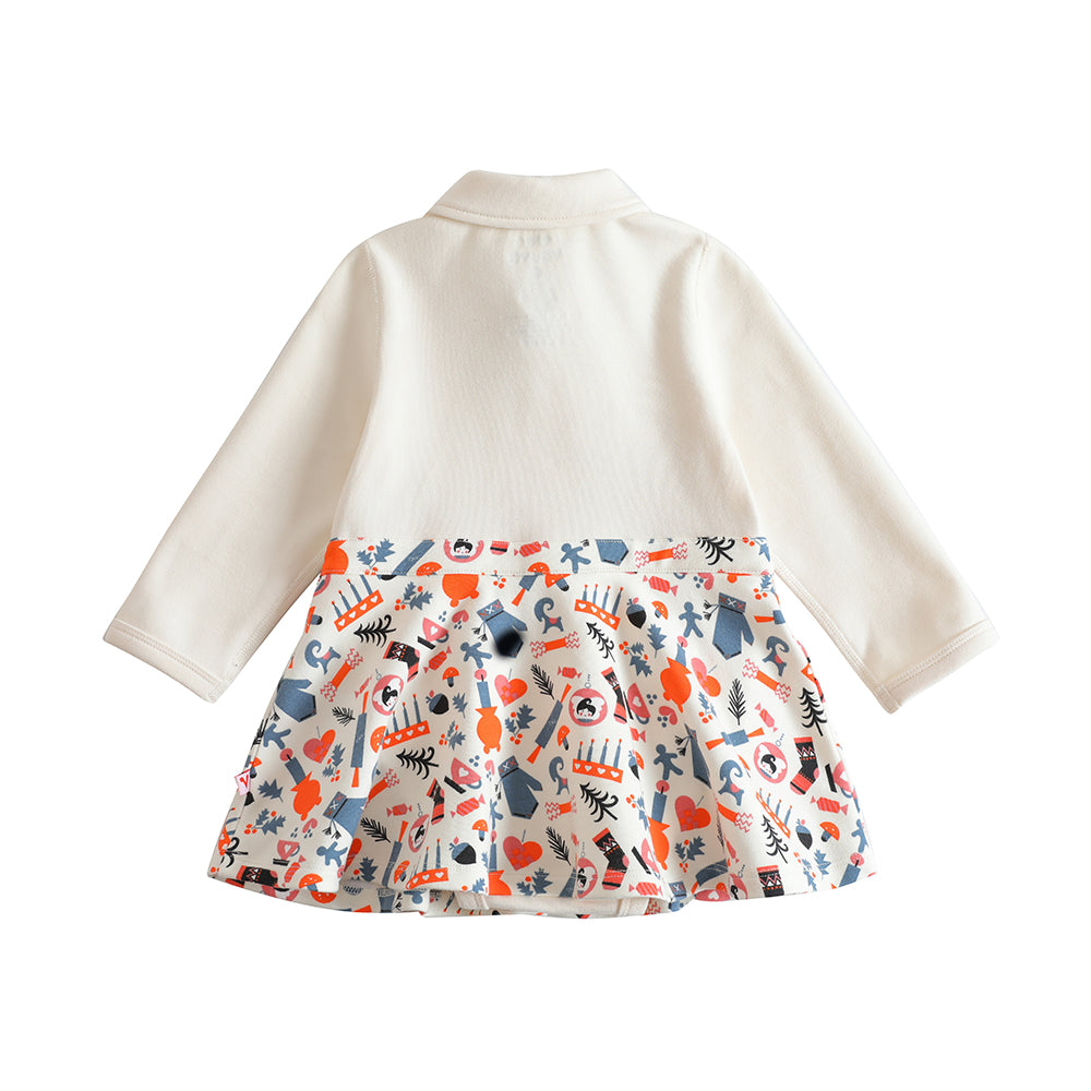 Vauva 2022 Xmas Baby Girl Graphic Print Polo Dress (Ivory)