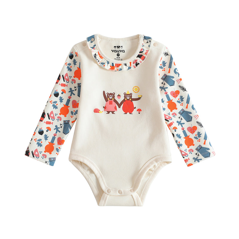 Vauva 2022 Xmas Baby Bear Print Long Sleeves Bodysuit (Ivory)