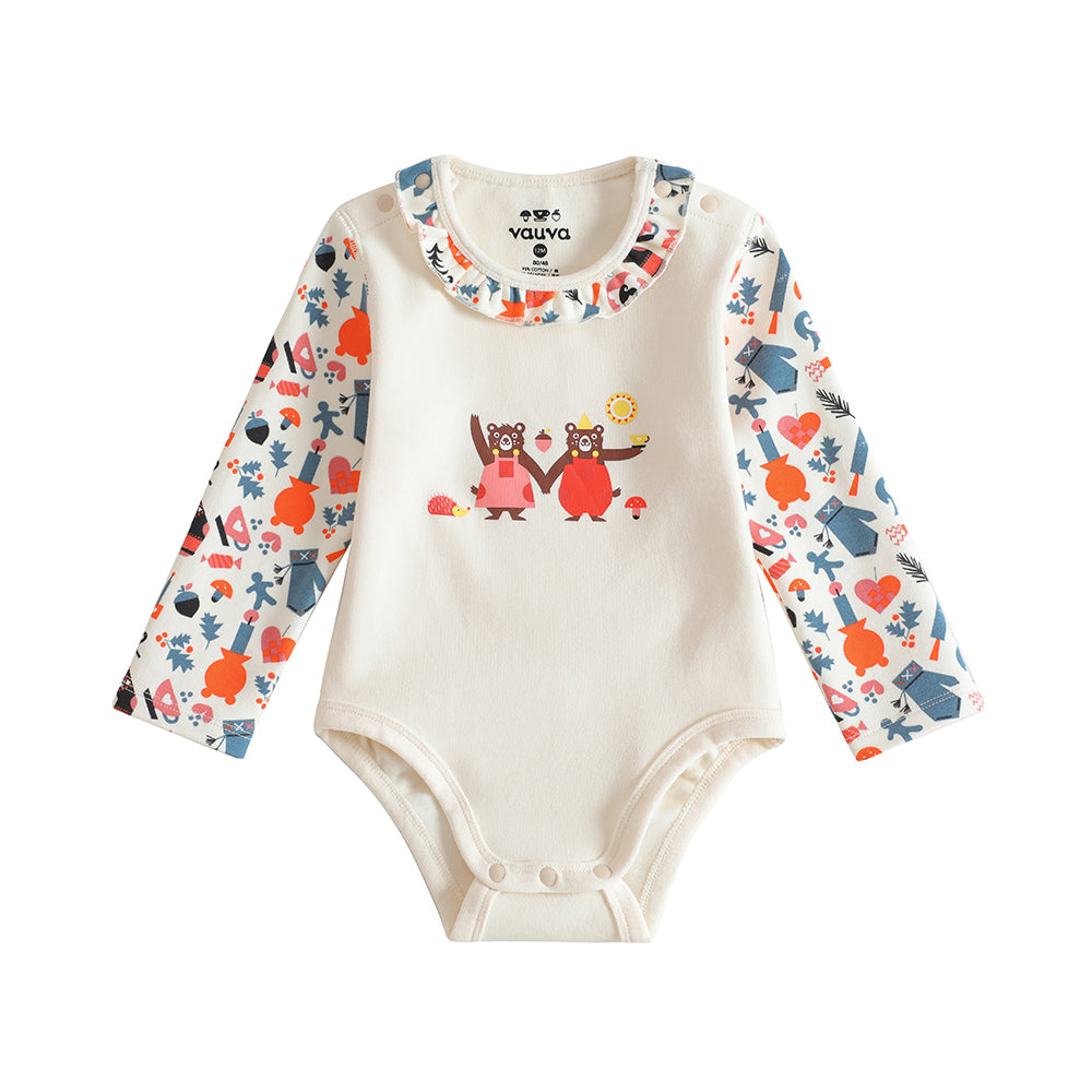 VAUVA Vauva 2022 Xmas Baby Bear Print Long Sleeves Bodysuit (Ivory) Bodysuit