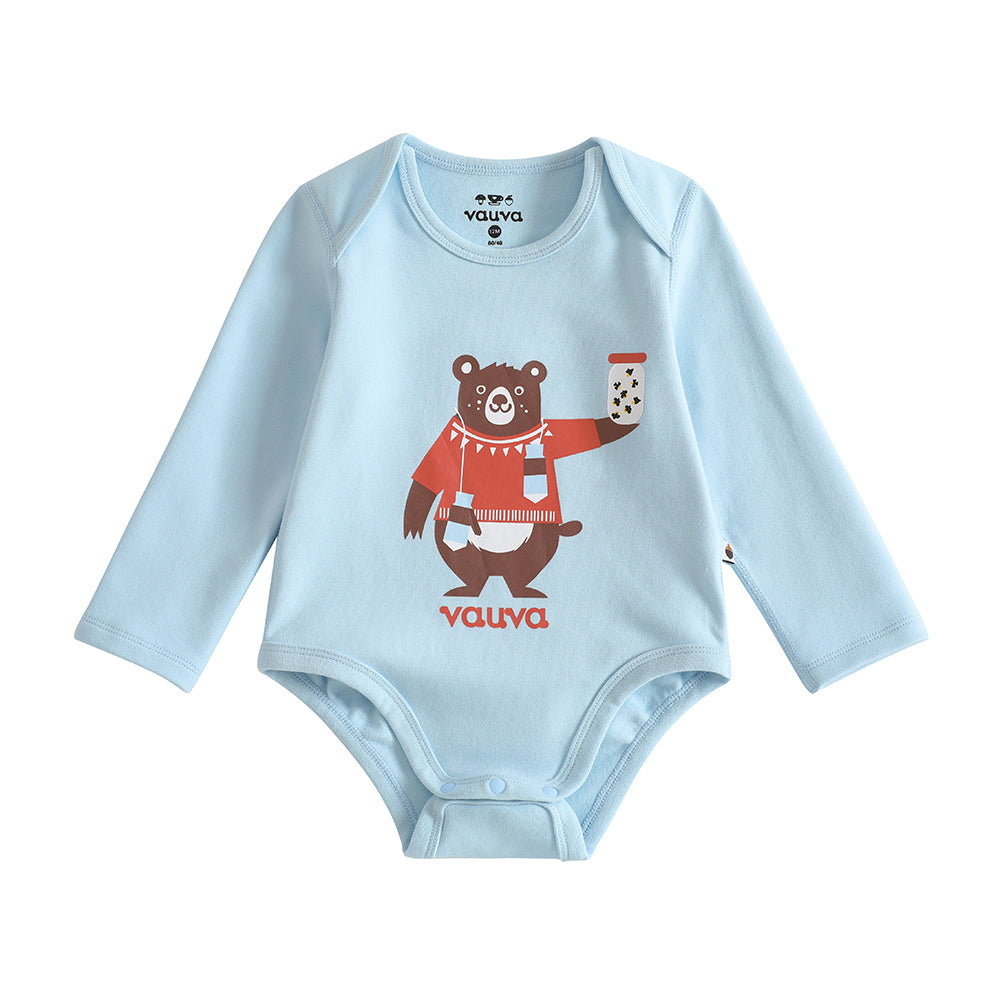 Vauva 2022 Xmas Baby Bear Graphic Print Long Sleeves Bodysuit (Blue) - My Little Korner