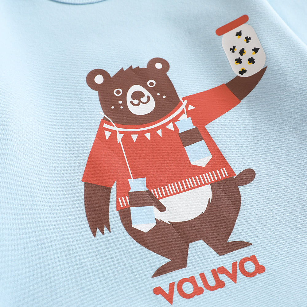 VAUVA Vauva 2022 Xmas Baby Bear Graphic Print Long Sleeves Bodysuit (Blue) Bodysuit