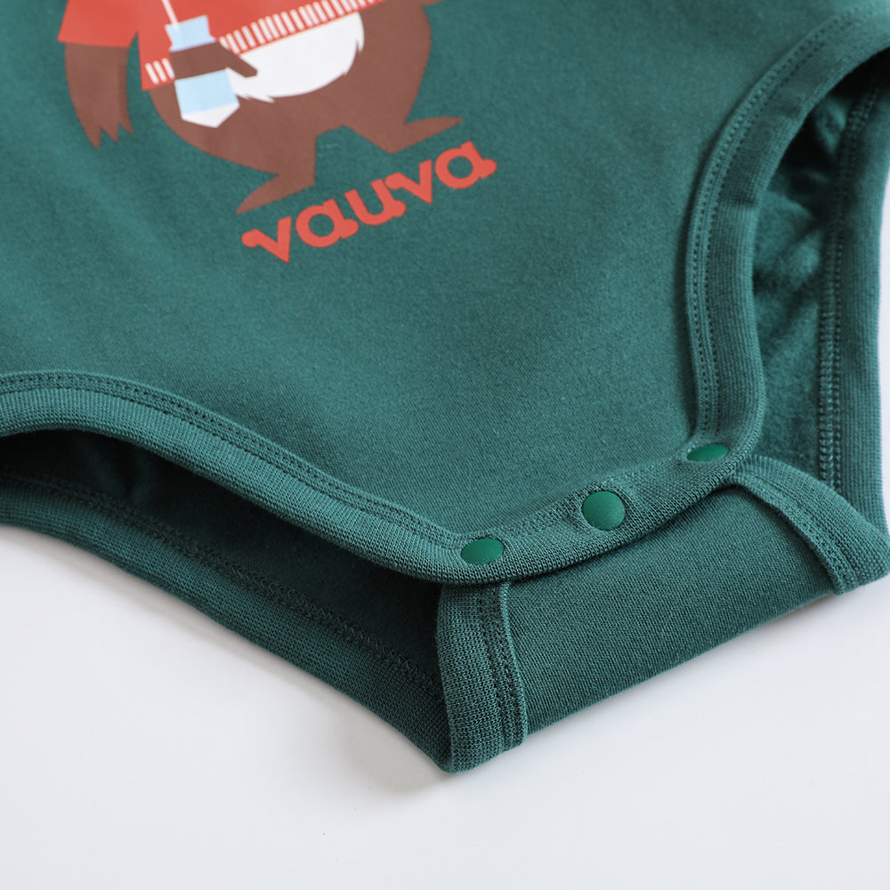 Vauva 2022 Xmas Baby Bear Graphic Print Long Sleeves Bodysuit (Green)