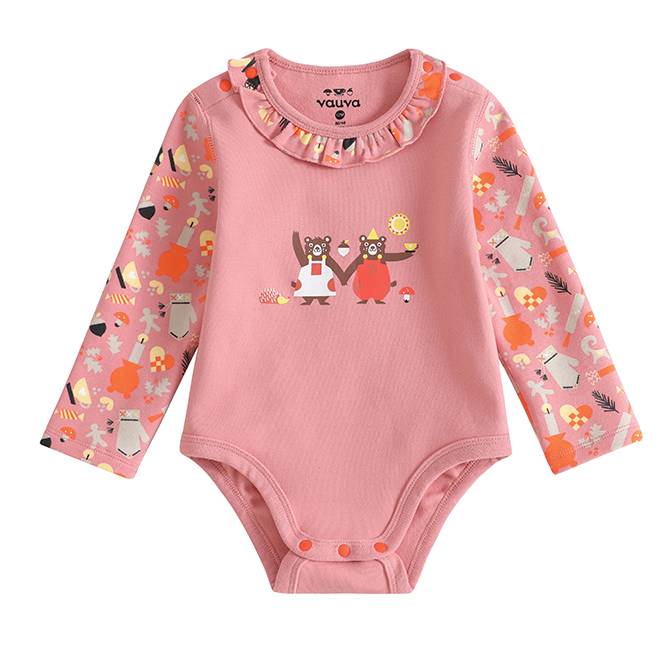 VAUVA Vauva 2022 Xmas Baby Bear Print Long Sleeves Bodysuit (Red) Bodysuit