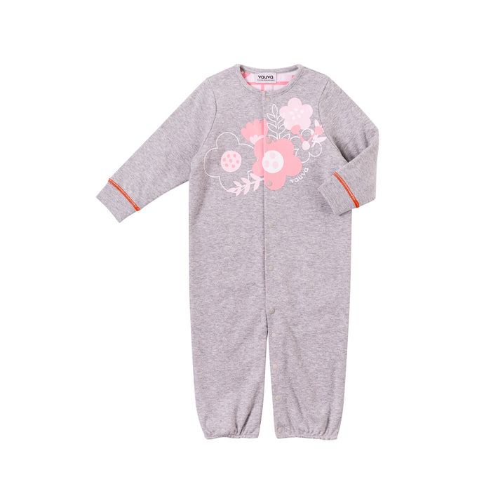 Vauva Baby Girls Flowers 2 Way Long Sleeves Bodysuit and Robe Organic Cotton - Grey - My Little Korner