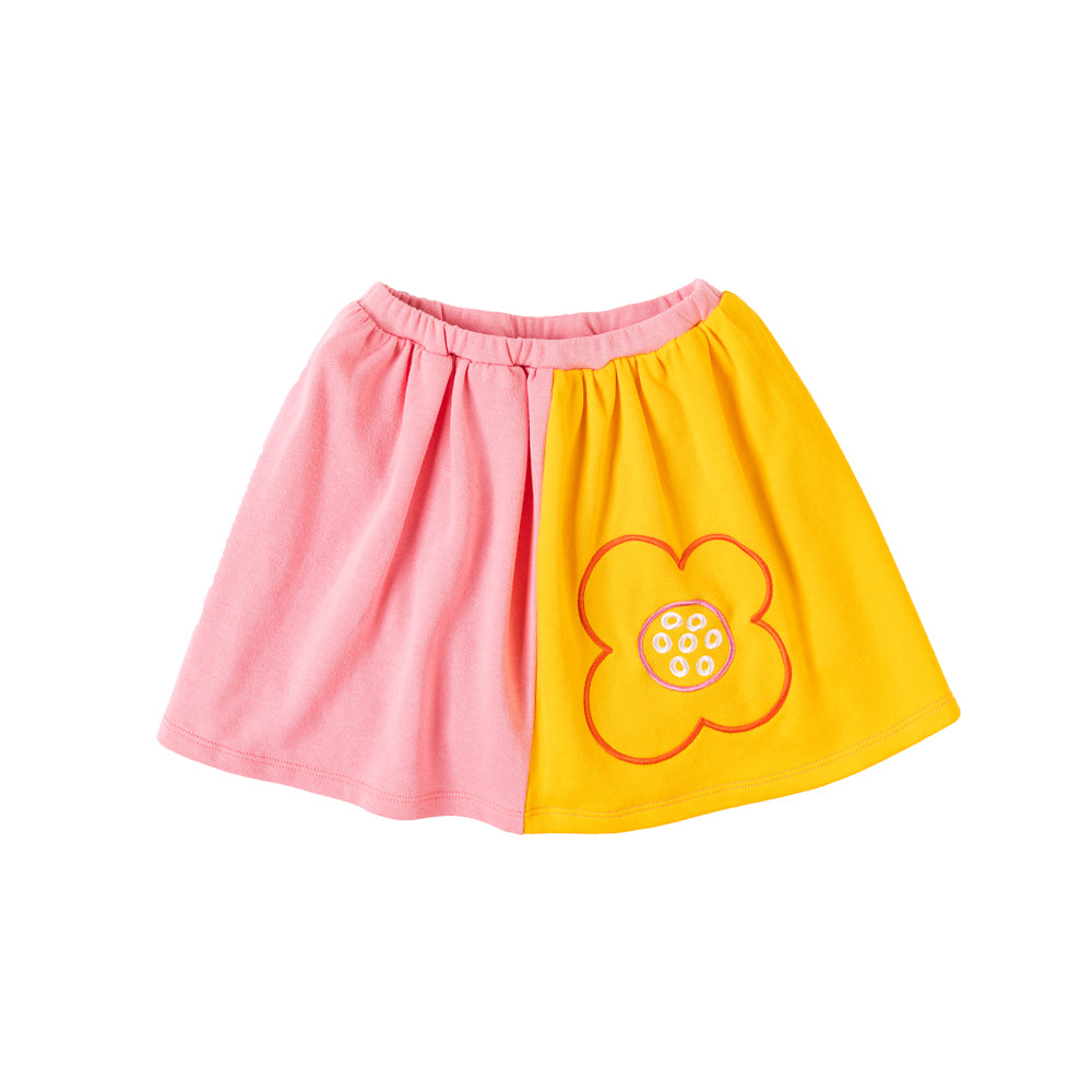 VAUVA Vauva Girls Pink and Yellow Embroidery Flower Skirt Bottoms