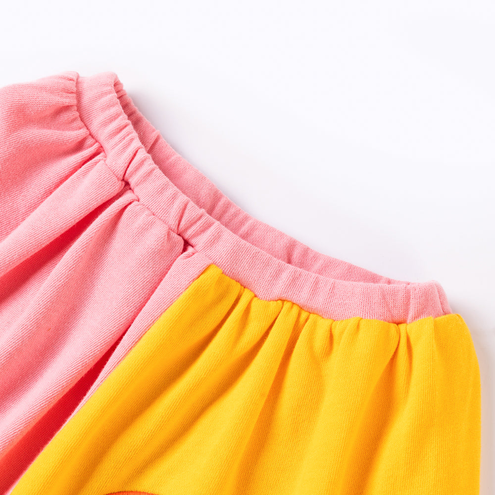 VAUVA Vauva Girls Pink and Yellow Embroidery Flower Skirt Bottoms