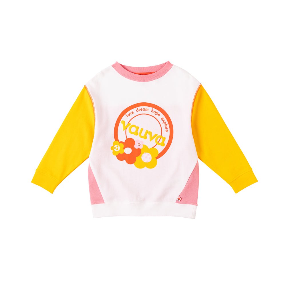 VAUVA Vauva Girls Love Dream Hope Explore with Flower Print Sweatshirt - White and Yellow Sweatshirts