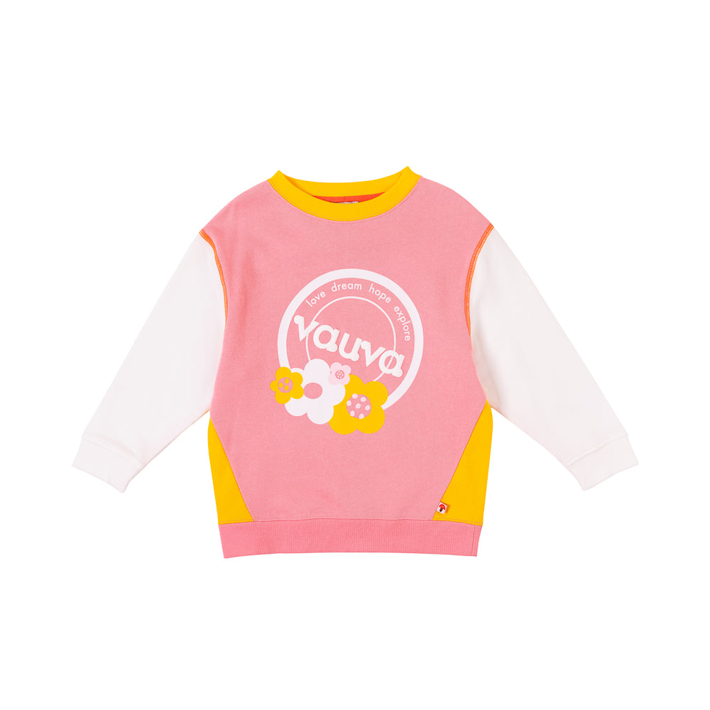 VAUVA Vauva Girls Love Dream Hope Explore with Flower Print Sweatshirt - Pink and White Sweatshirts