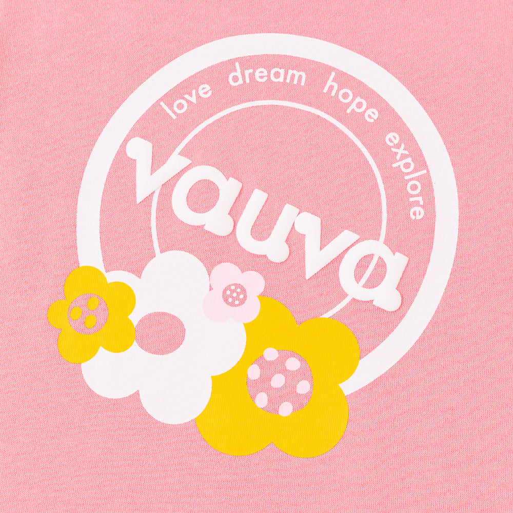 VAUVA Vauva Girls Love Dream Hope Explore with Flower Print Sweatshirt - Pink and White Sweatshirts