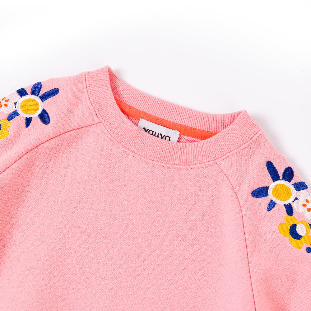 Vauva Girls Embroidery Flower on Shoulders Sweatshirt - Pink - My Little Korner
