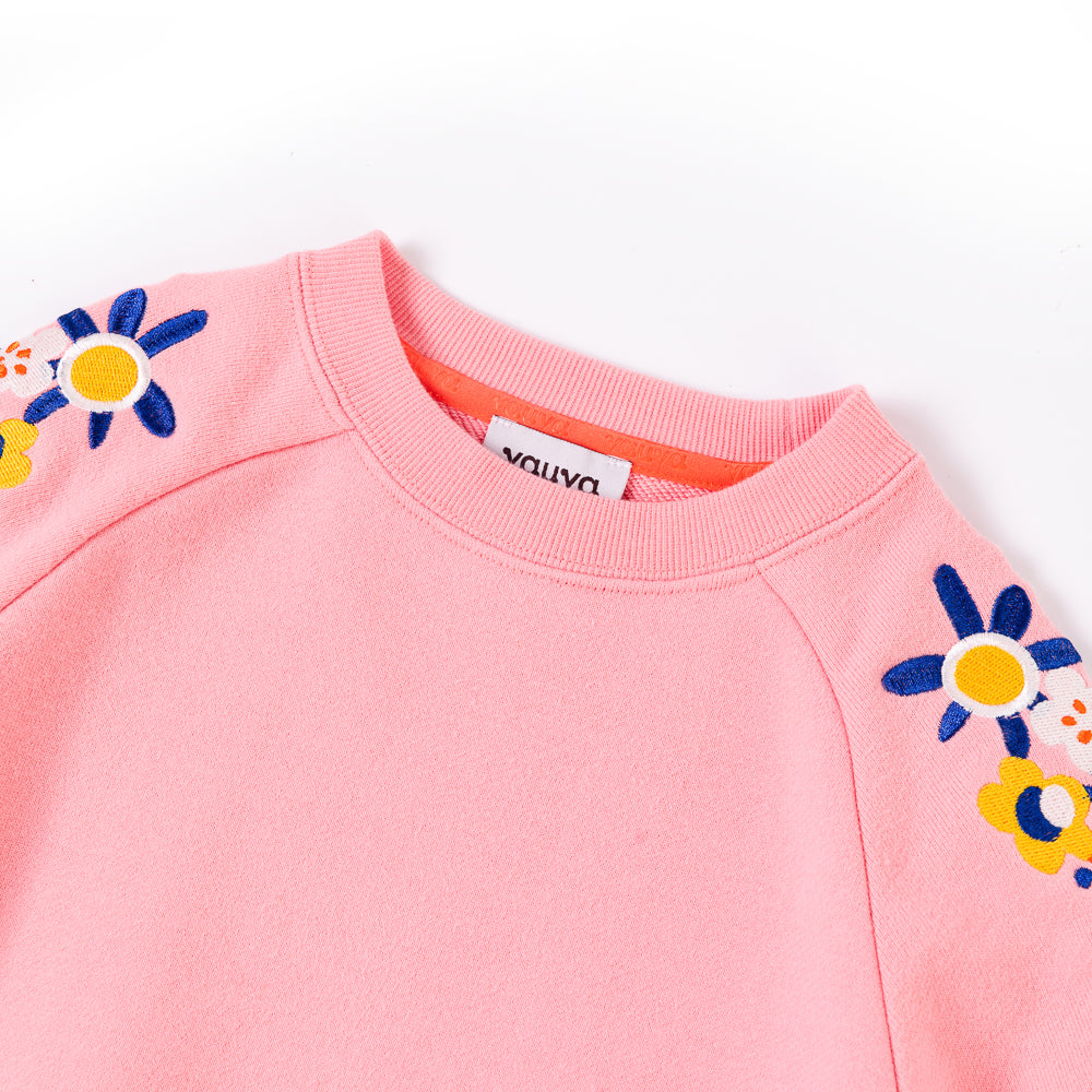 VAUVA Vauva Girls Embroidery Flower on Shoulders Sweatshirt - Pink Sweatshirts