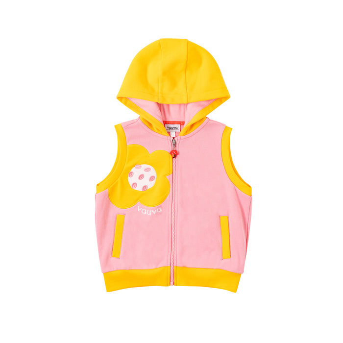 Vauva Girls Yellow Flower in Pink Vest Jacket