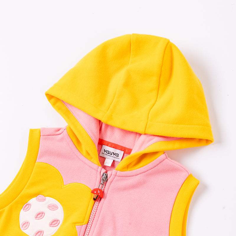 Vauva Girls Yellow Flower in Pink Vest Jacket