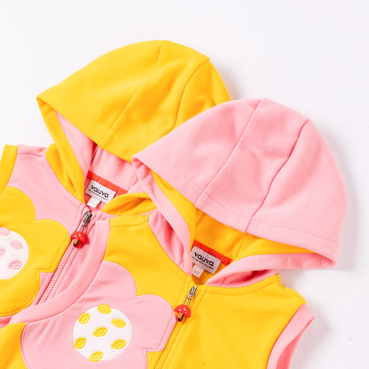 VAUVA Vauva Girls Yellow Flower in Pink Vest Jacket Jacket