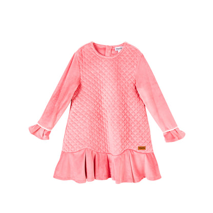 VAUVA Vauva Girls Grid Velvet Pink One Piece Dress Dresses