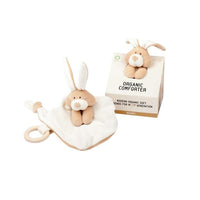 Wooly Organic Comforter with wooden teether - Bunny - My Little Korner