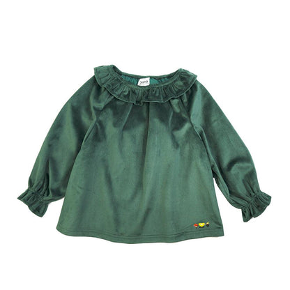 VAUVA Vauva Girls Flounce Neck Velvet Top - Green Fashion