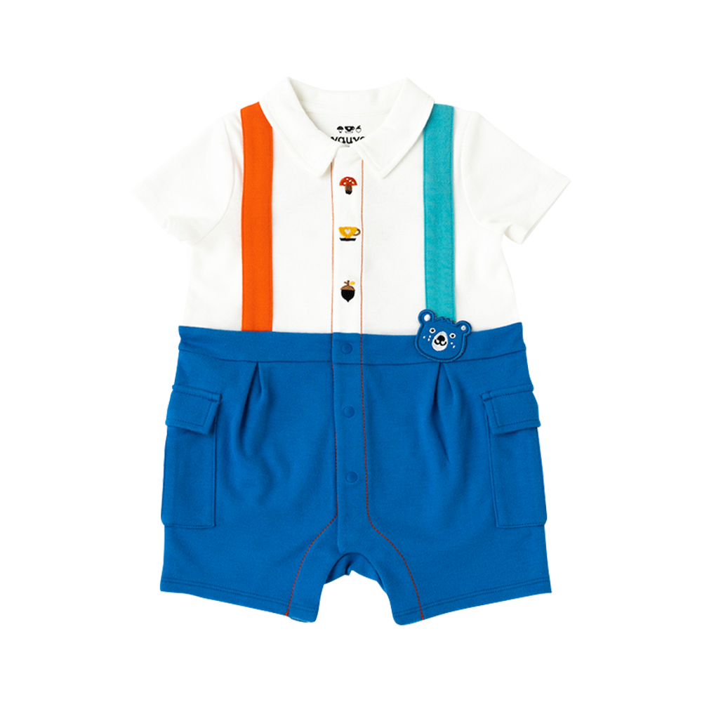 VAUVA Vauva 2022 - Organic CottonBear Polo Romper -Blue Rompers