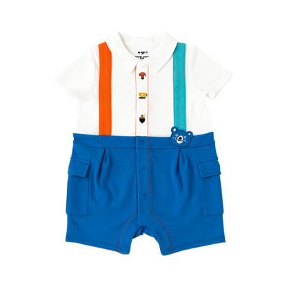 VAUVA Vauva 2022 - Organic CottonBear Polo Romper -Blue Rompers