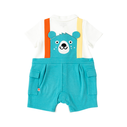 VAUVA Vauva 2022 - Organic CottonBear Polo Romper - Lake Green Rompers