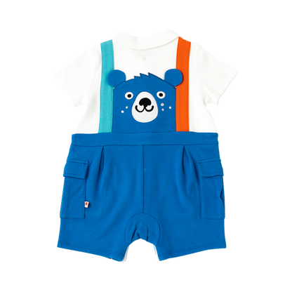 VAUVA Vauva 2022 - Organic CottonBear Polo Romper -Blue Rompers