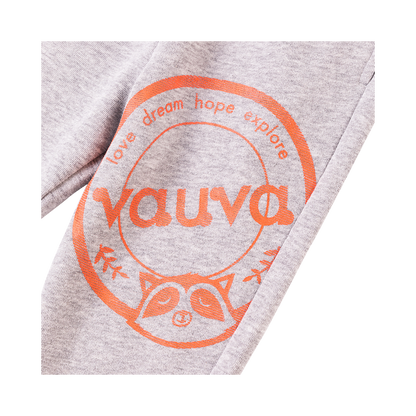 VAUVA Vauva Boys Raccoon Love Dream Hope Explore Causal Long Pants - Grey Bottoms