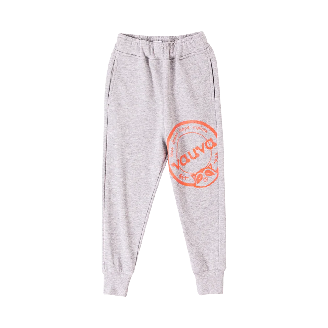VAUVA Vauva Boys Raccoon Love Dream Hope Explore Causal Long Pants - Grey Bottoms