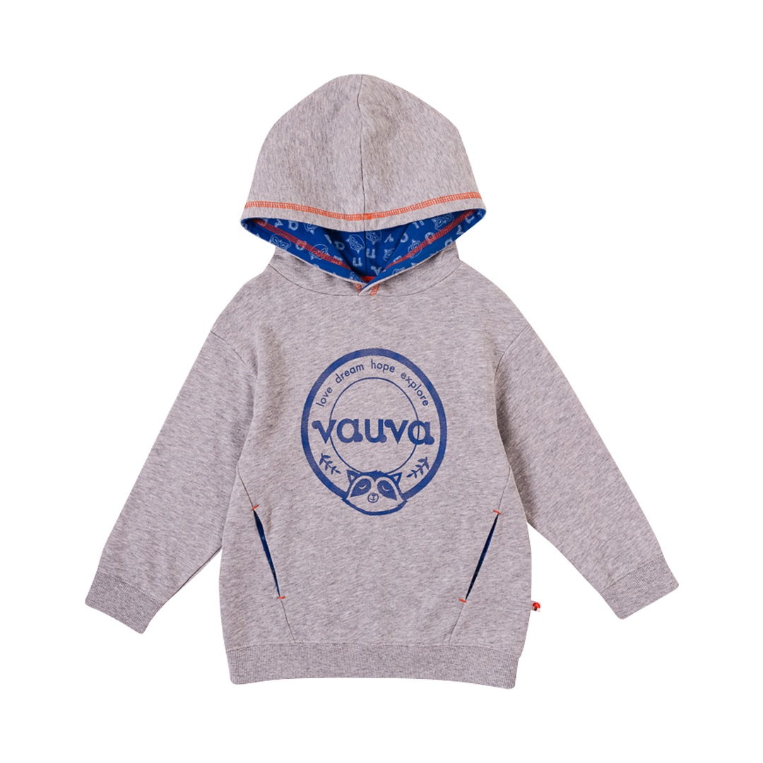 VAUVA Vauva Boys Raccoon Love Dream Hope Explore Hoodie - Grey Hoodies