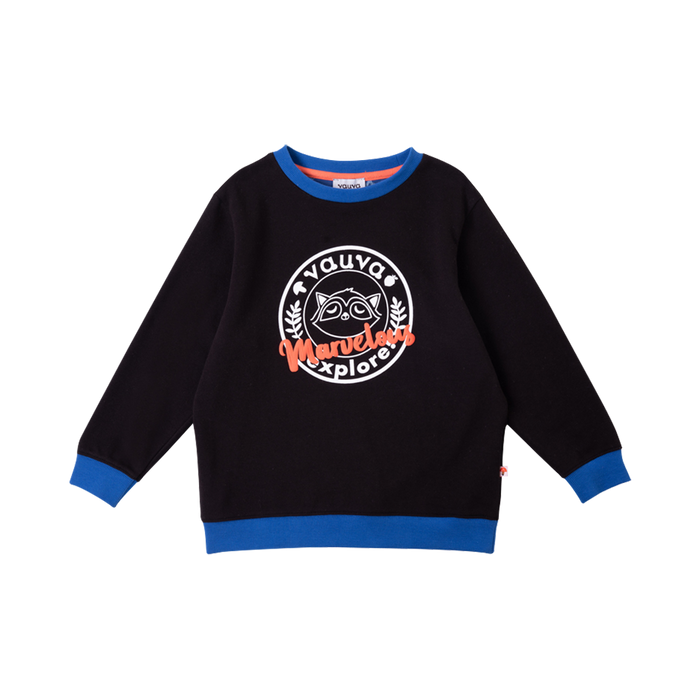 Vauva Boys Raccoon Marvelous Sweatshirt - Black