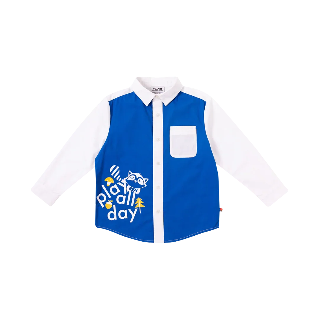 VAUVA Vauva Boys Raccoon Play All Day Long Sleeves Shirt - Blue Shirts