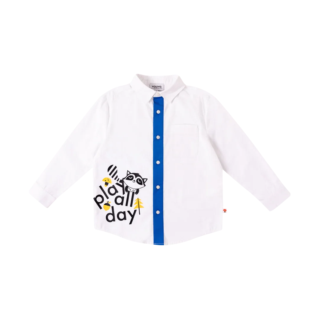 VAUVA Vauva Boys Raccoon Play All Day Long Sleeves Shirt - White Shirts