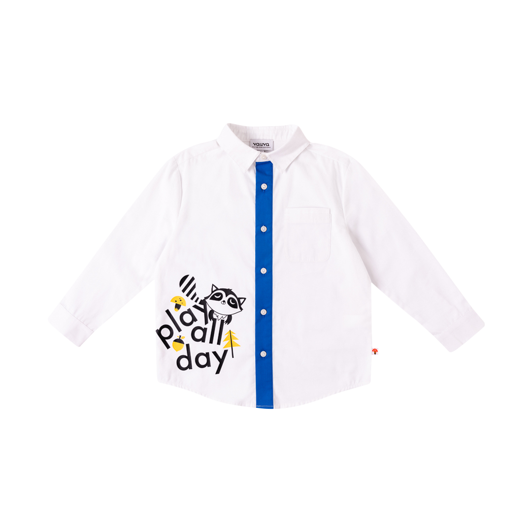 VAUVA Vauva Boys Raccoon Play All Day Long Sleeves Shirt - White Shirts