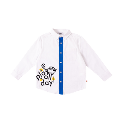 VAUVA Vauva Boys Raccoon Play All Day Long Sleeves Shirt - White Shirts