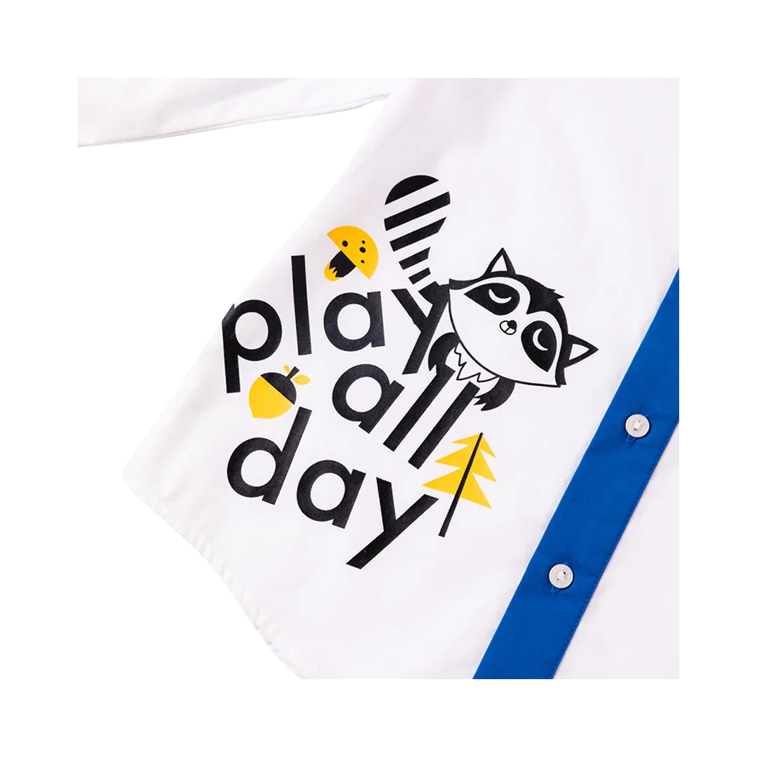 VAUVA Vauva Boys Raccoon Play All Day Long Sleeves Shirt - White Shirts