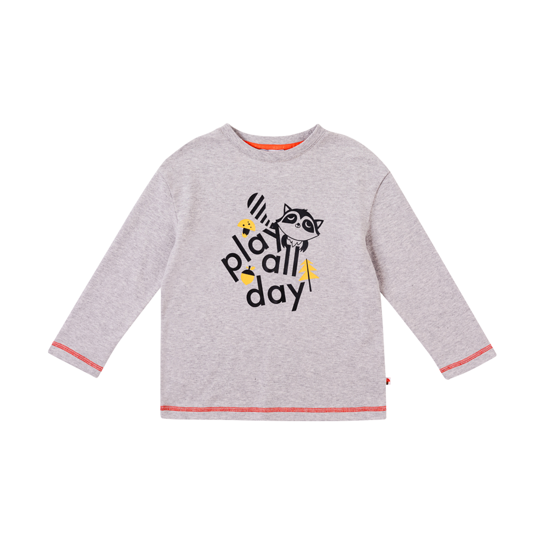 VAUVA Vauva Boys Raccoon Play All Day Long Sleeves Tee - Grey Tops