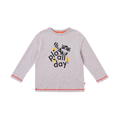 VAUVA Vauva Boys Raccoon Play All Day Long Sleeves Tee - Grey Tops