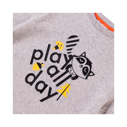 VAUVA Vauva Boys Raccoon Play All Day Long Sleeves Tee - Grey Tops