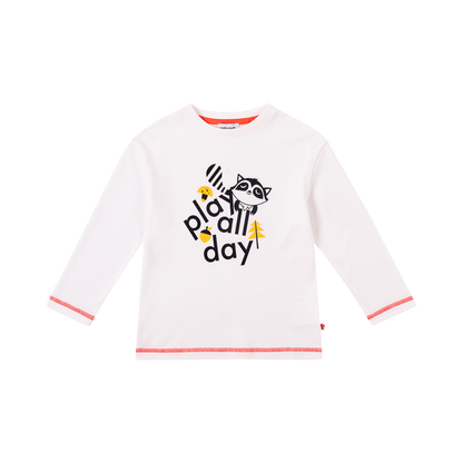 VAUVA Vauva Boys Raccoon Play All Day Long Sleeves Tee - White Tops