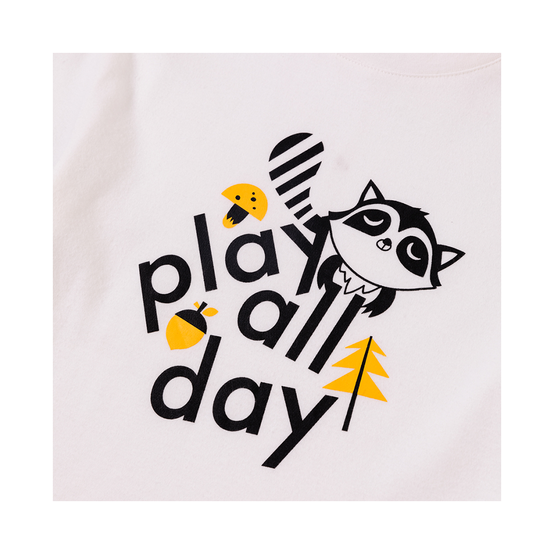 VAUVA Vauva Boys Raccoon Play All Day Long Sleeves Tee - White Tops