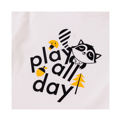 VAUVA Vauva Boys Raccoon Play All Day Long Sleeves Tee - White Tops